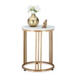 Masuta de cafea, design elegant stil marmura, alb, auriu, 51x41x41cm, Relaxdays