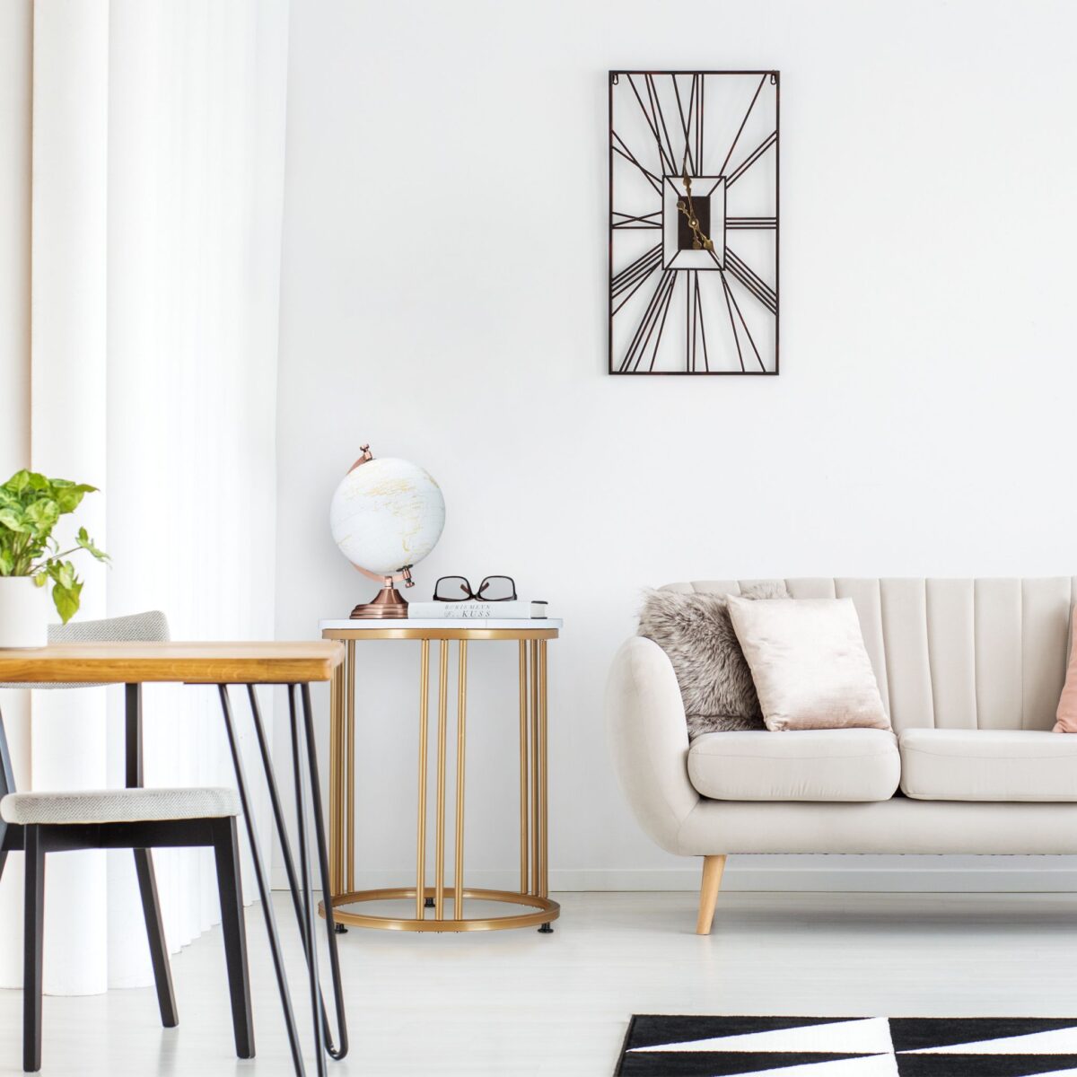 Masuta de cafea, design elegant stil marmura, alb, auriu, 51x41x41cm, Relaxdays - imagine 2