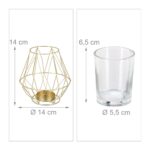 Suport lumanare, fabricat din fier si sticla, auriu, dimensiuni 14 x 14 cm, Relaxdays - imagine 5