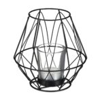 Suport lumanare, fabricat din fier si sticla, negru, dimensiuni 14 x 14 cm, Relaxdays