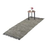 Covor lucrat manual din bumbac si piele, 80 x 200 cm, Relaxdays