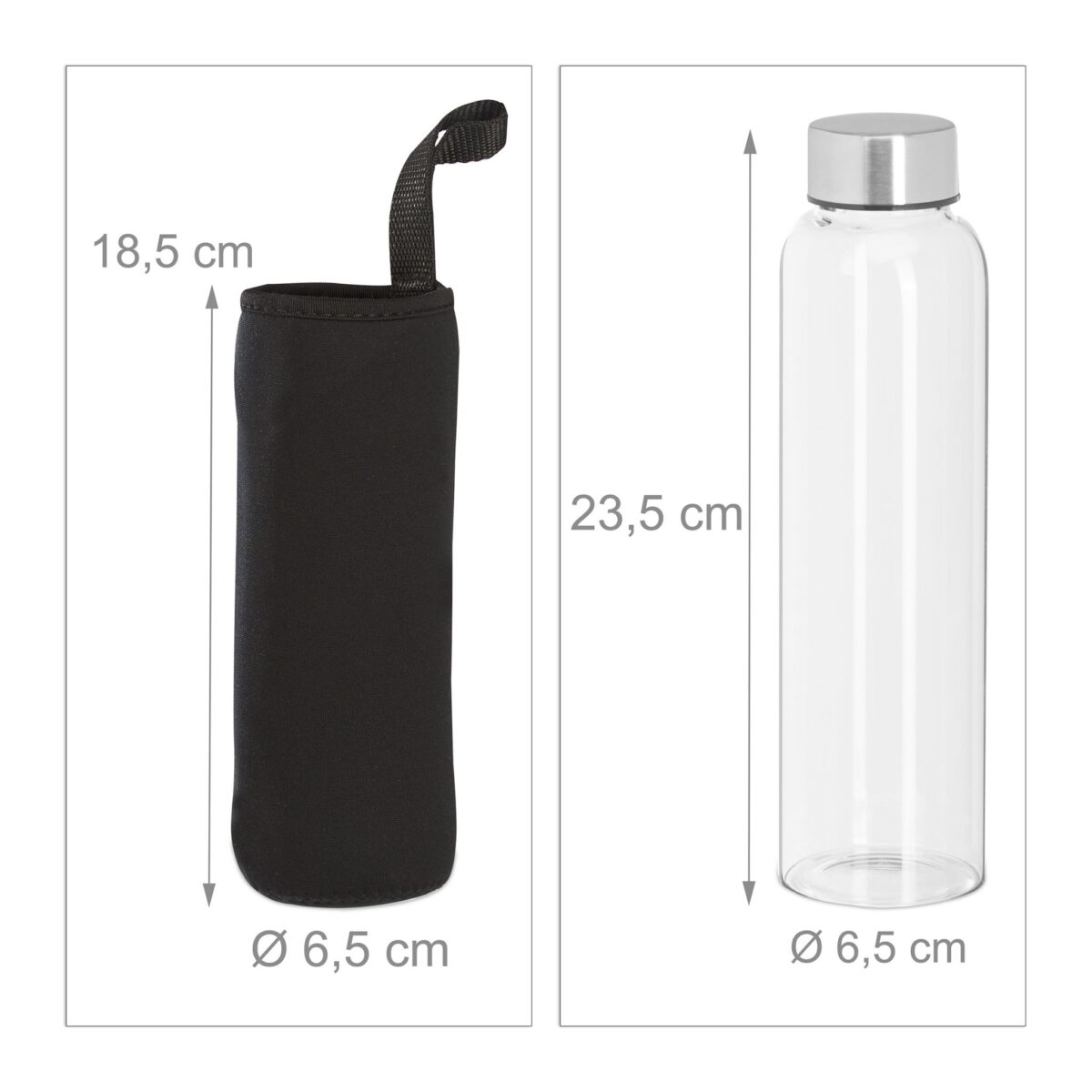 Set de 2 sticle 500 ml, rezistente la caldura si frig, transparent/argintiu/negru - imagine 6