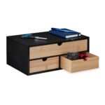 Organizator de birou cu 3 sertare, bambus, MDF, negru, 13,5x33x21cm, Relaxdays