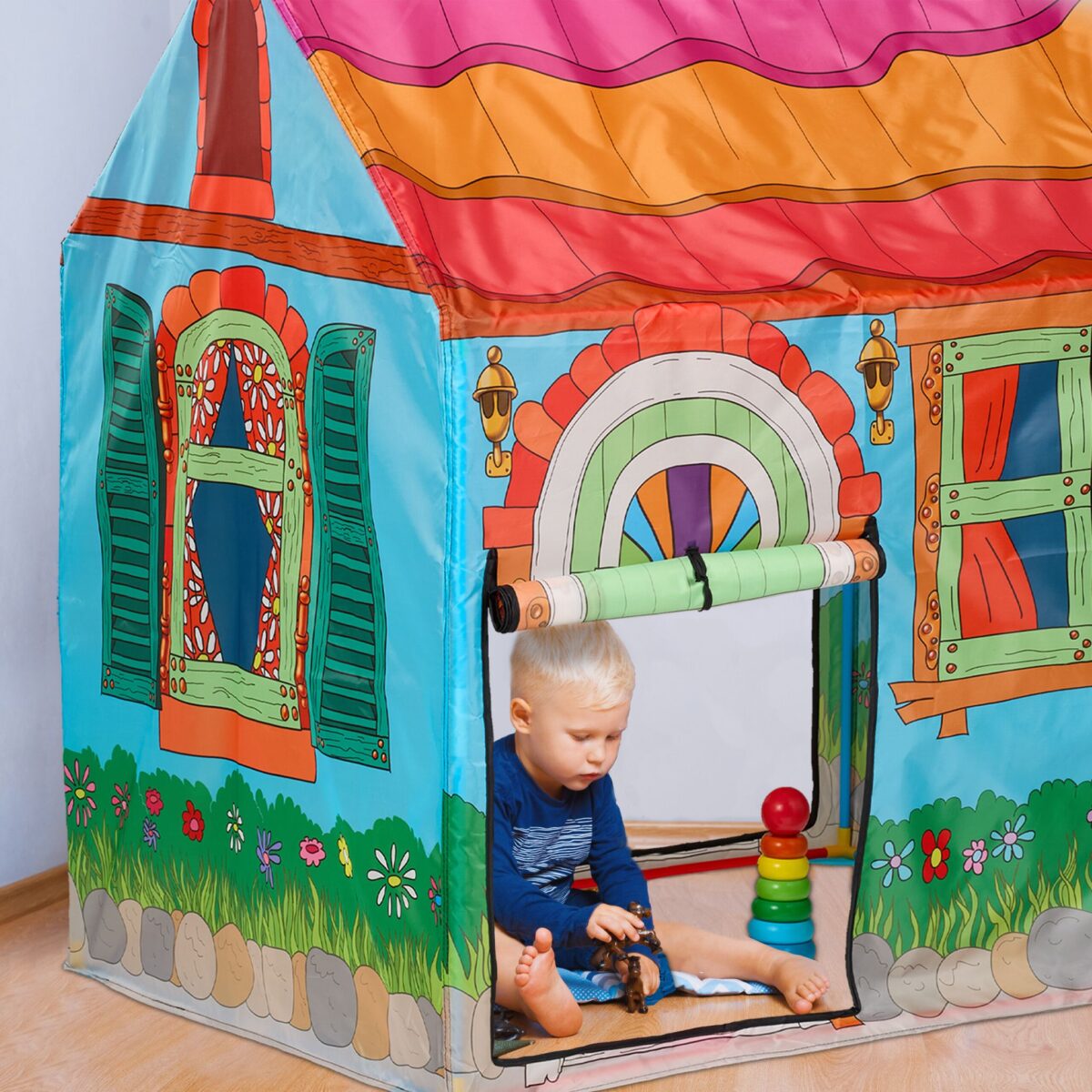 Cort de joaca pentru copii, casa cu 2 intrari, 103 x 96 x 75 cm, Relaxdays - imagine 6