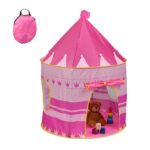 Cort de joaca pentru copii, castel, husa transport, roz, 135 x 100 cm, Relaxdays