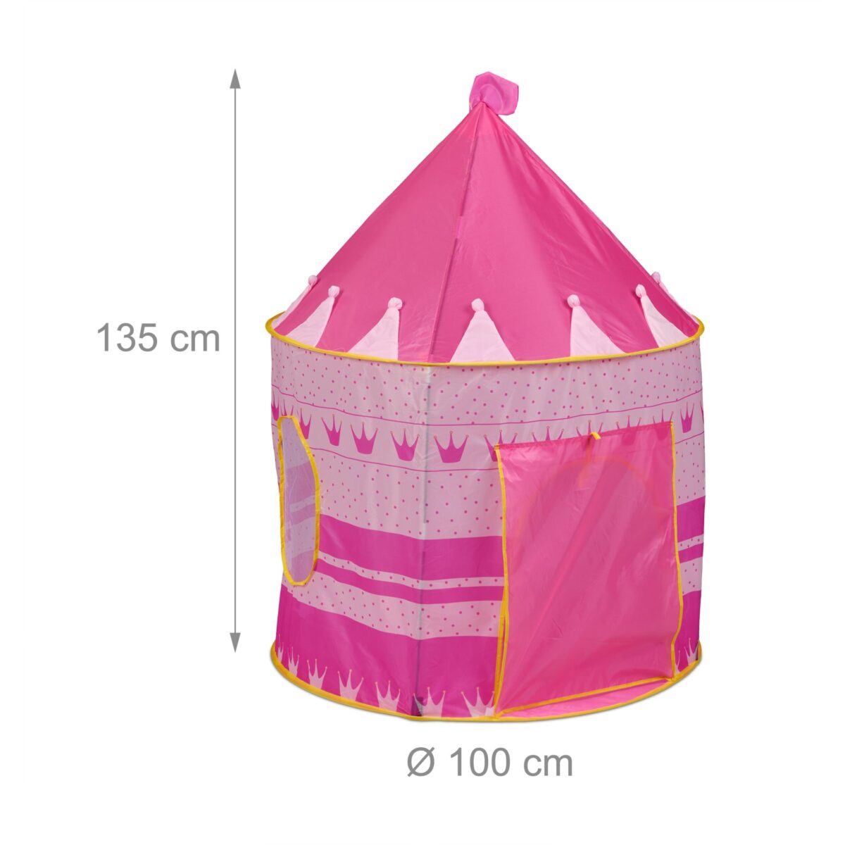 Cort de joaca pentru copii, castel, husa transport, roz, 135 x 100 cm, Relaxdays - imagine 4