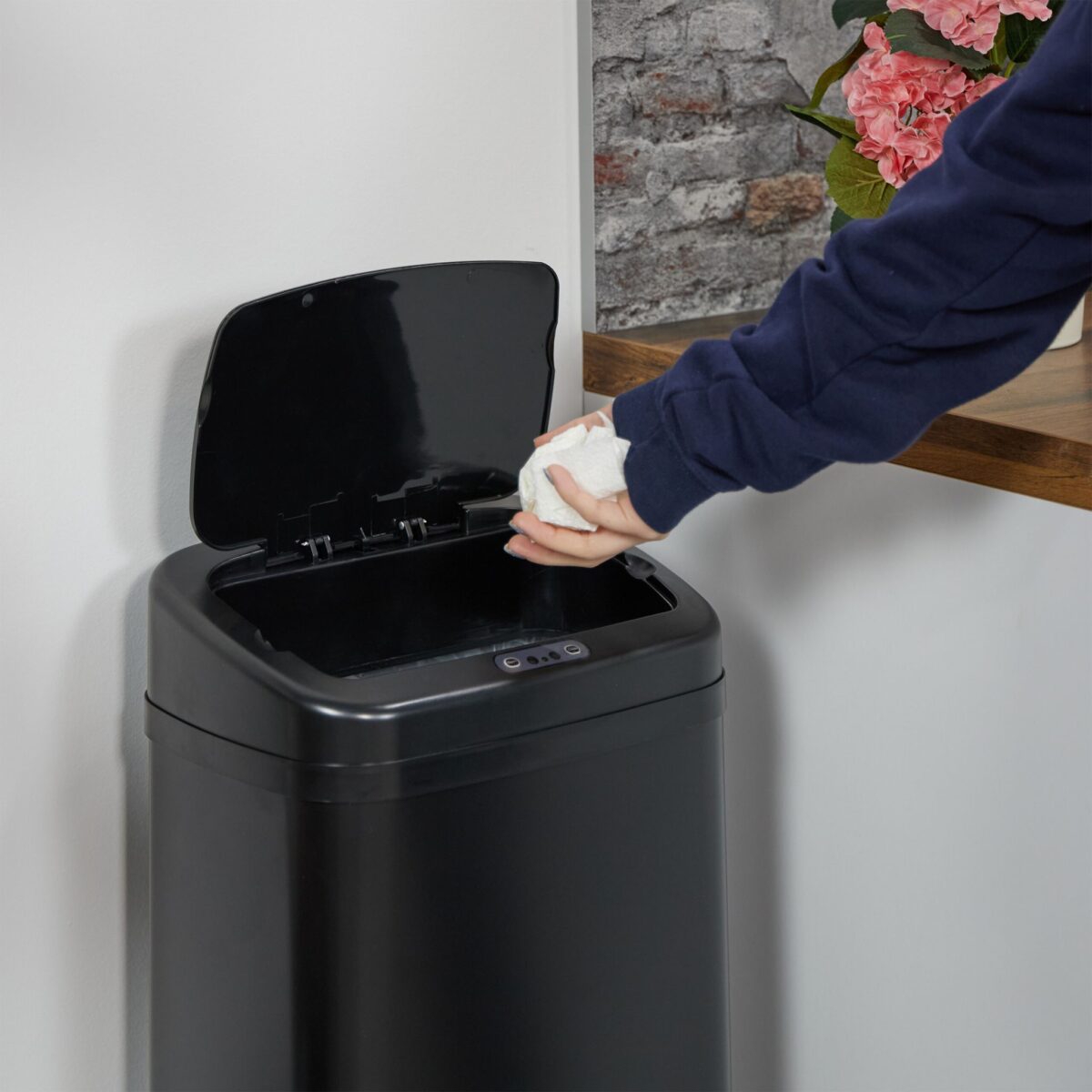 Cos de gunoi cu senzor, 50 L, otel inoxidabil, negru, Relaxdays - imagine 7
