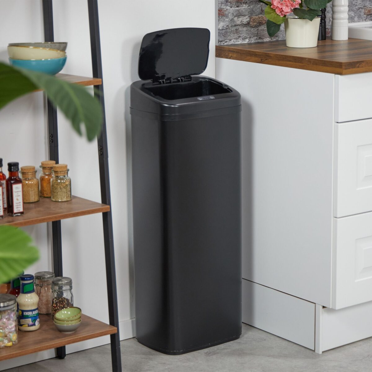Cos de gunoi cu senzor, 50 L, otel inoxidabil, negru, Relaxdays - imagine 6