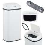 Cos de gunoi cu senzor, 40 L, otel inoxidabil, alb, Relaxdays