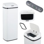 Cos de gunoi cu senzor, 50 L, otel inoxidabil, alb, Relaxdays