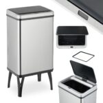 Cos de gunoi cu senzor, otel inoxidabil, cu picioare, 40 L, argintiu, Relaxdays