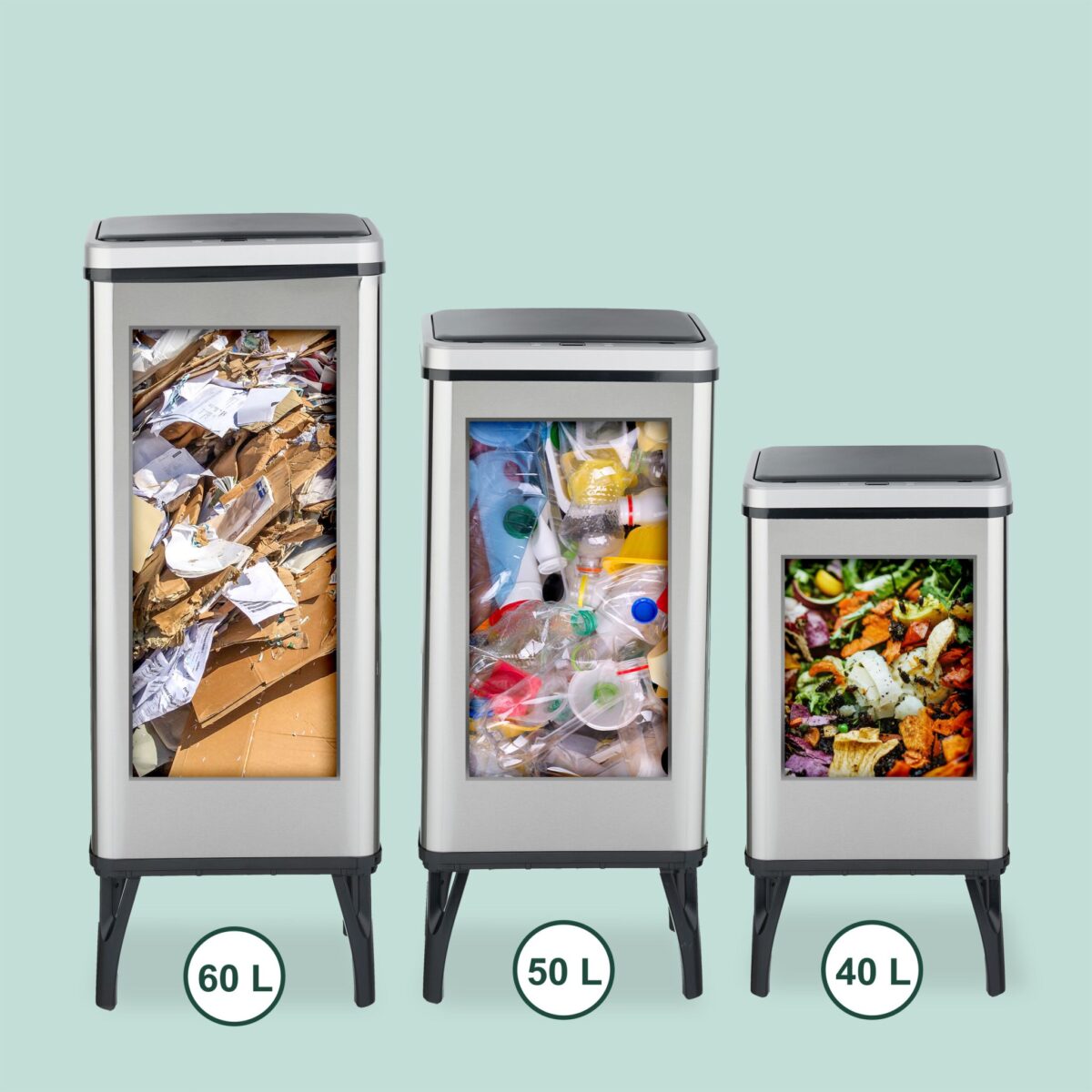 Cos de gunoi cu senzor, otel inoxidabil, cu picioare, 40 L, argintiu, Relaxdays - imagine 6