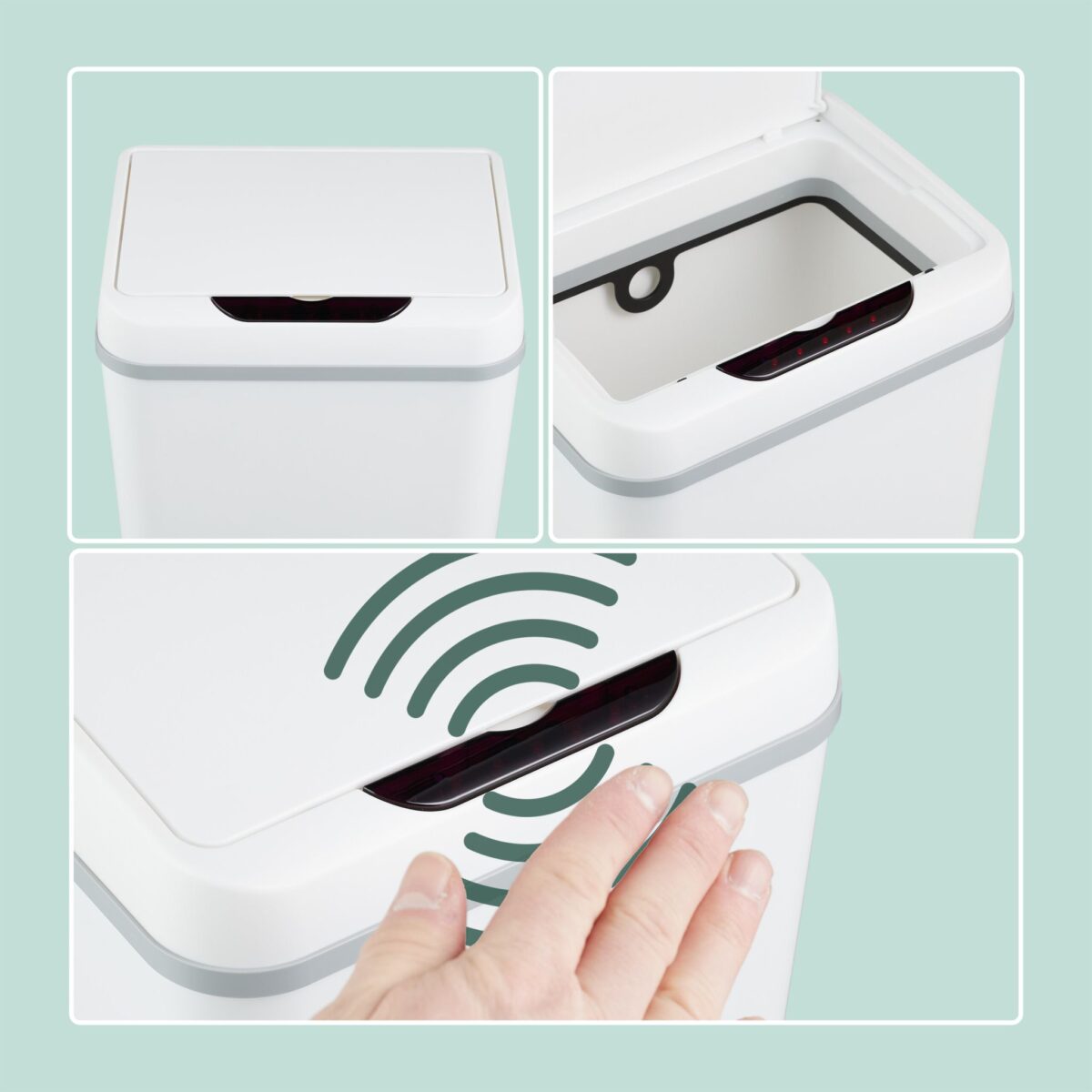 Cos de gunoi cu senzor pentru baie, 9L, alb, plastic, Relaxdays - imagine 4