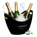 Frapiera Champagner Premium pentru sticle, 8 L, plastic, negru, auriu, 29,5 x 21,5 x 23,5 cm, Relaxdays