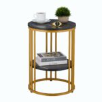 Masuta de cafea, cu raft depozitare, blat negru MDF design marmura, cadru auriu, Relaxdays