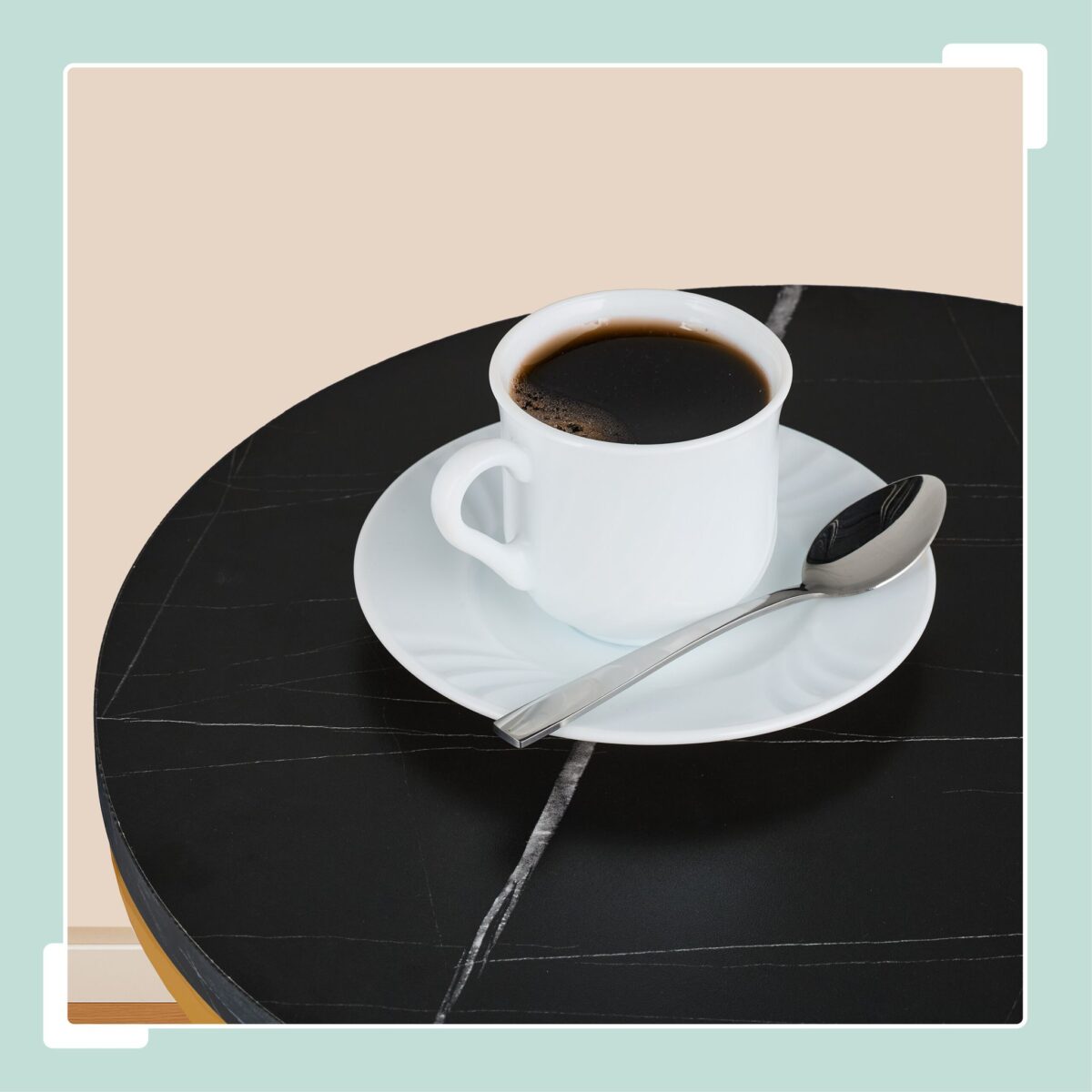 Masuta de cafea, cu raft depozitare, blat negru MDF design marmura, cadru auriu, Relaxdays - imagine 6