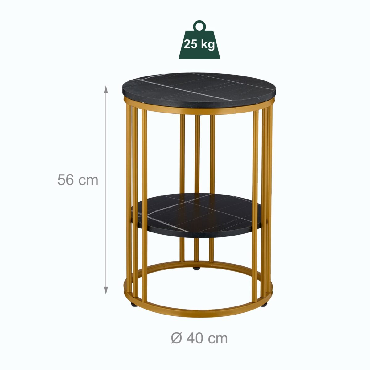 Masuta de cafea, cu raft depozitare, blat negru MDF design marmura, cadru auriu, Relaxdays - imagine 5