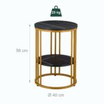 Masuta de cafea, cu raft depozitare, blat negru MDF design marmura, cadru auriu, Relaxdays - imagine 5
