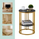 Masuta de cafea, cu raft depozitare, blat negru MDF design marmura, cadru auriu, Relaxdays - imagine 4