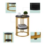 Masuta de cafea, cu raft depozitare, blat negru MDF design marmura, cadru auriu, Relaxdays - imagine 3