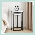 Masute de cafea, blat rotund MDF stil marmura, cadru negru, design elegant, Relaxdays - imagine 3