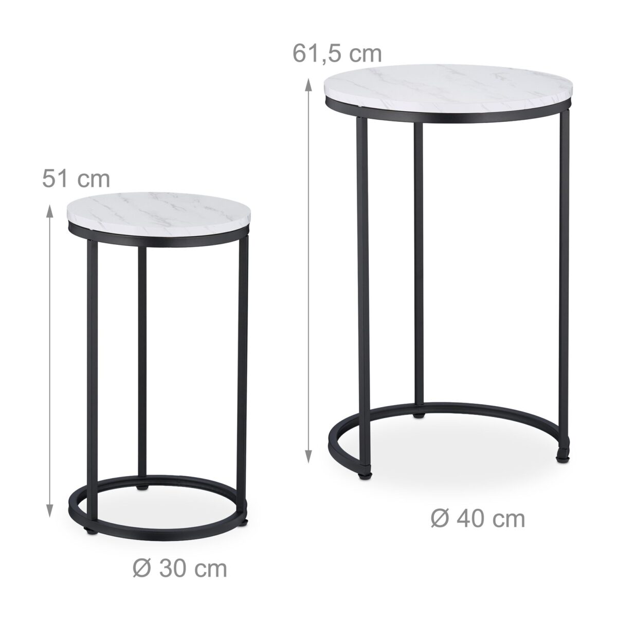 Masute de cafea, blat rotund MDF stil marmura, cadru negru, design elegant, Relaxdays - imagine 7