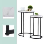 Masute de cafea, blat rotund MDF stil marmura, cadru negru, design elegant, Relaxdays - imagine 4