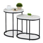 Masute de cafea, blat MDF stil marmura, cadru negru, design elegant, Relaxdays