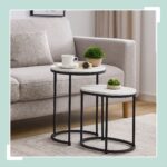 Masute de cafea, blat MDF stil marmura, cadru negru, design elegant, Relaxdays - imagine 2