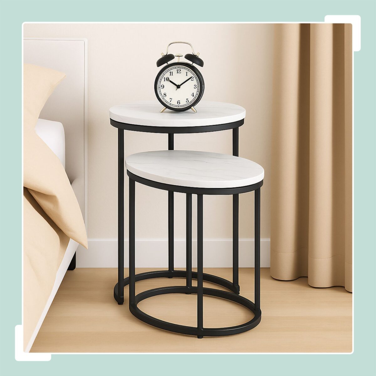 Masute de cafea, blat MDF stil marmura, cadru negru, design elegant, Relaxdays - imagine 7