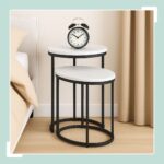 Masute de cafea, blat MDF stil marmura, cadru negru, design elegant, Relaxdays - imagine 7
