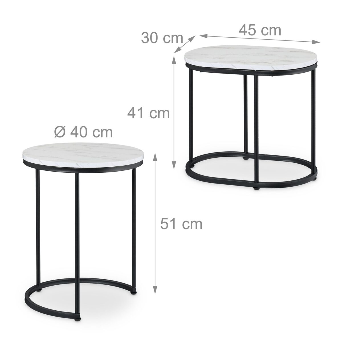 Masute de cafea, blat MDF stil marmura, cadru negru, design elegant, Relaxdays - imagine 3