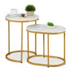 Masute de cafea, blat MDF stil marmura, cadru auriu, design elegant, Relaxdays