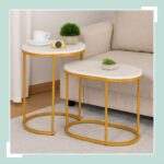 Masute de cafea, blat MDF stil marmura, cadru auriu, design elegant, Relaxdays - imagine 2