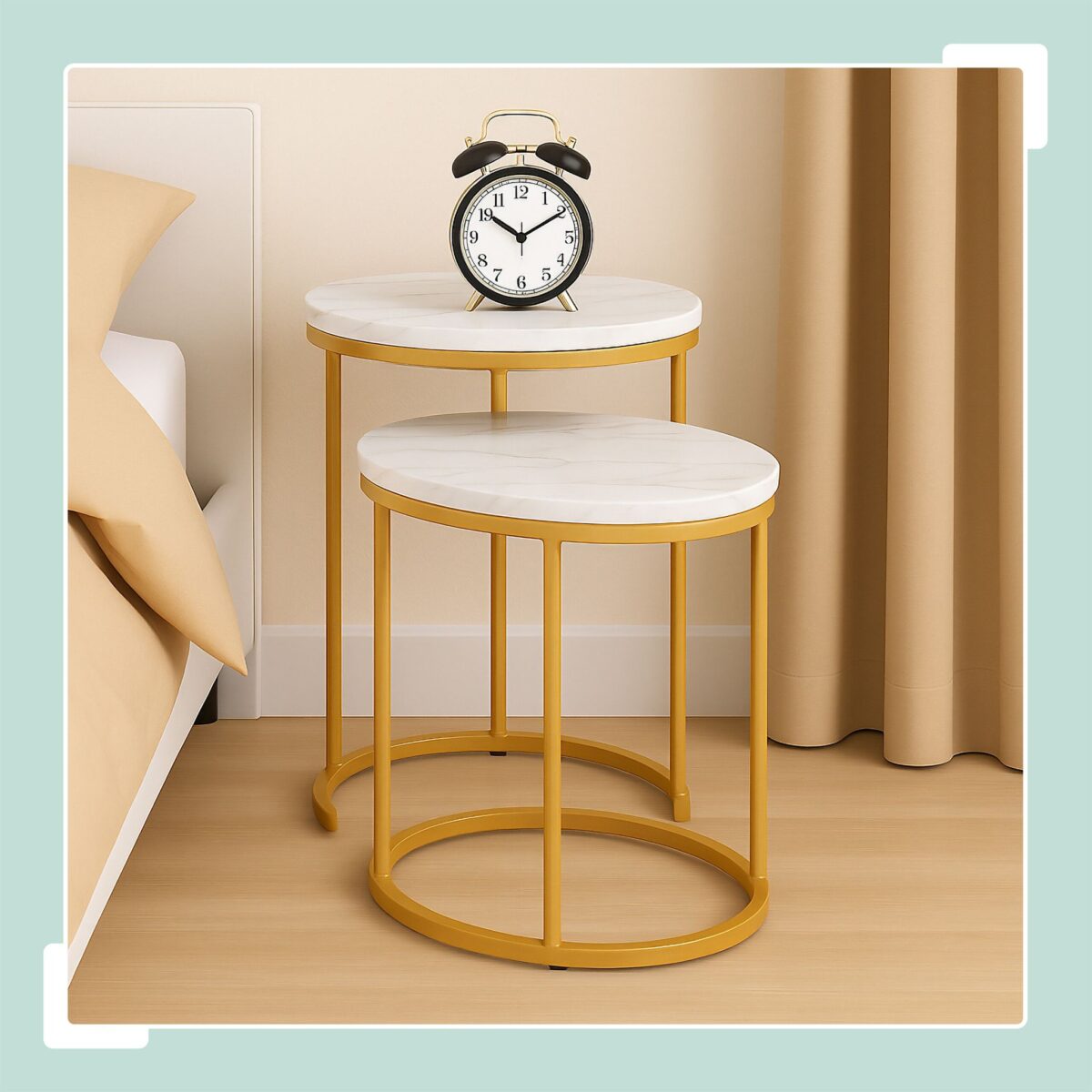 Masute de cafea, blat MDF stil marmura, cadru auriu, design elegant, Relaxdays - imagine 7