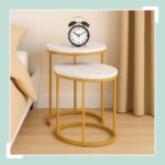 Masute de cafea, blat MDF stil marmura, cadru auriu, design elegant, Relaxdays - imagine 7