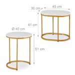 Masute de cafea, blat MDF stil marmura, cadru auriu, design elegant, Relaxdays - imagine 3