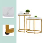 Masute de cafea, blat MDF stil marmura, cadru auriu, design elegant, Relaxdays - imagine 4