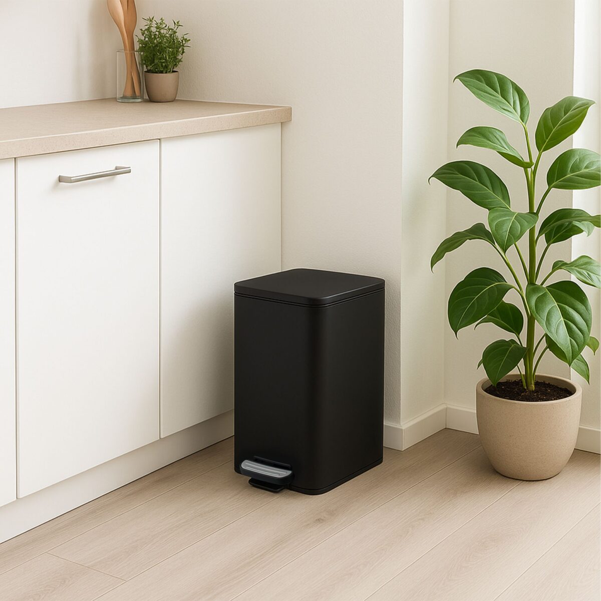 Cos de gunoi cu pedala, 20 L, metal, 40 x 28 x 34 cm, negru, Relaxdays - imagine 3