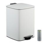 Cos de gunoi cu pedala, 20 L, fier, 40 x 28 x 34 cm, alb, Relaxdays