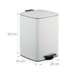 Cos de gunoi cu pedala, 20 L, fier, 40 x 28 x 34 cm, alb, Relaxdays - imagine 5