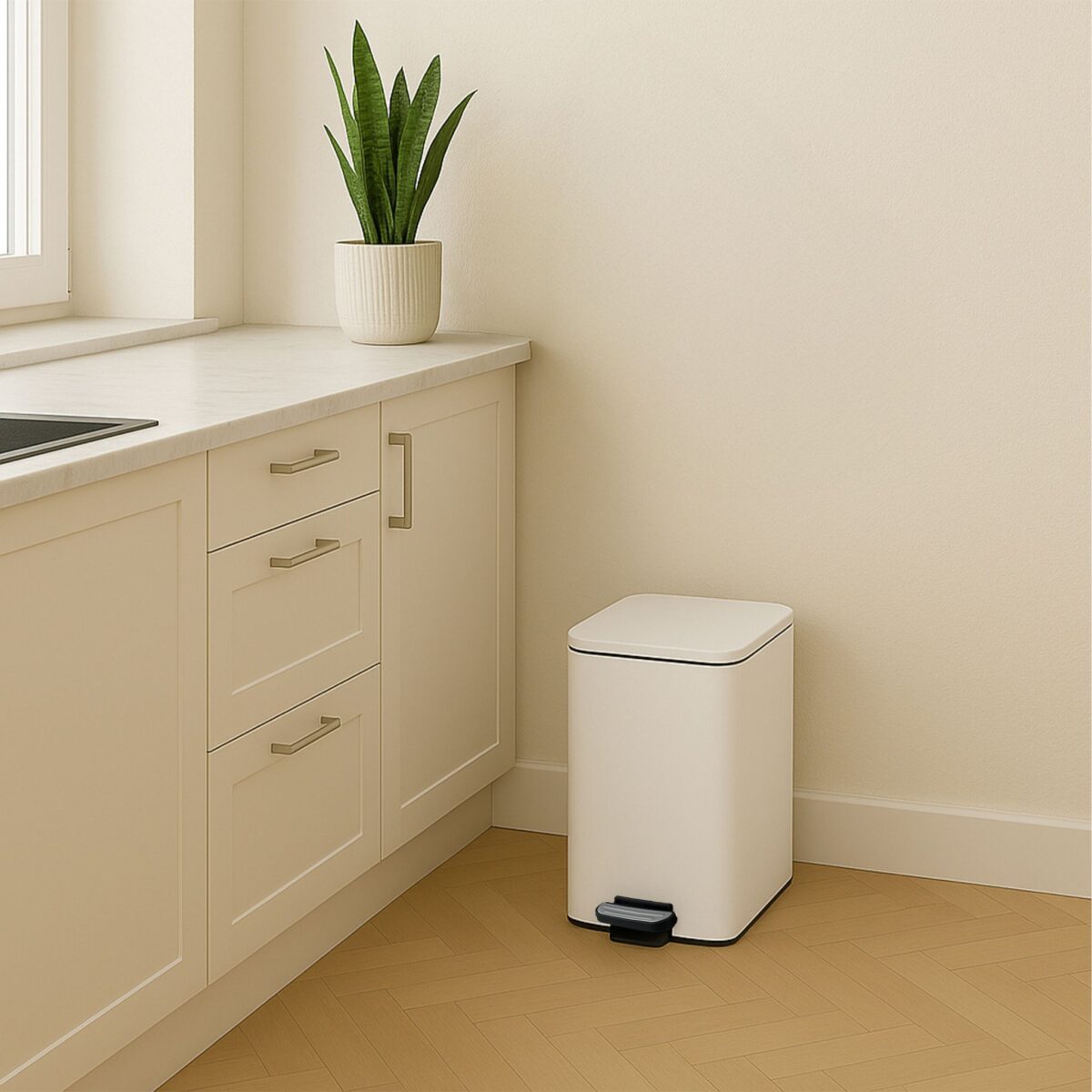 Cos de gunoi cu pedala, 20 L, fier, 40 x 28 x 34 cm, alb, Relaxdays - imagine 3