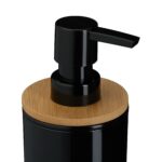 Set de baie cu 7 piese, cos de gunoi 5 l, perie toaleta, dispenser sapun, savoniera, pahar, suport periute, plastic, negru lucios, Relaxdays - imagine 8