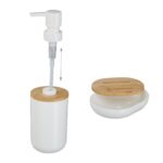 Set de baie cu 7 piese, cos de gunoi 5 l, perie toaleta, dispenser sapun, savoniera, pahar, suport periute, plastic, alb lucios, Relaxdays - imagine 7
