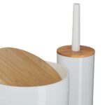 Set de baie cu 7 piese, cos de gunoi 5 l, perie toaleta, dispenser sapun, savoniera, pahar, suport periute, plastic, alb lucios, Relaxdays - imagine 9