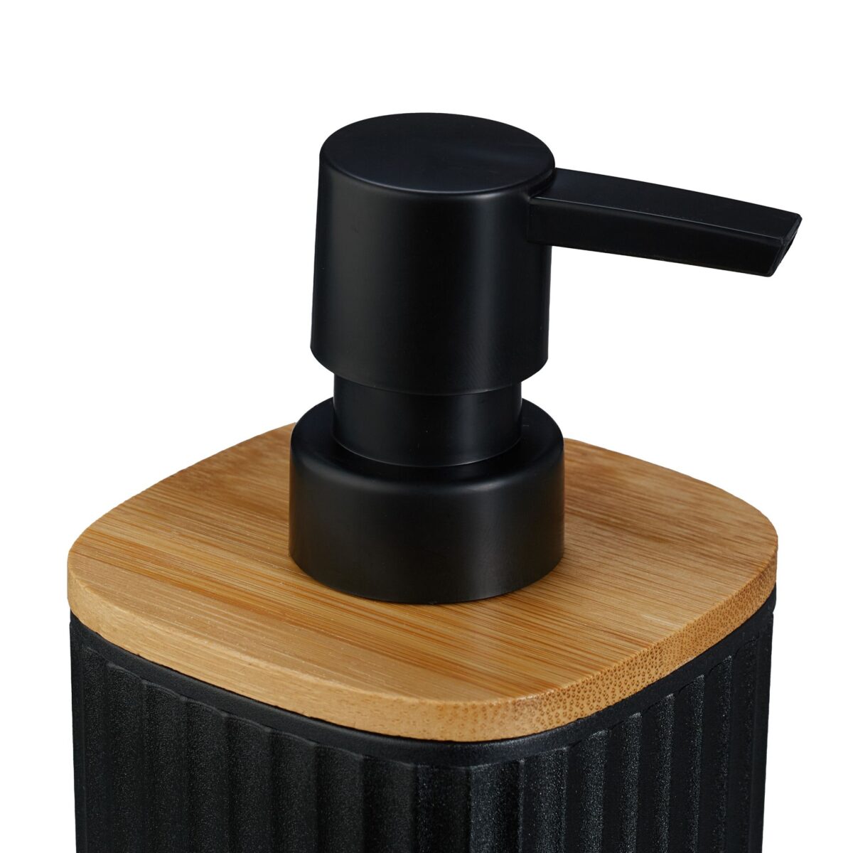 Set de baie cu 6 piese, cos de gunoi 5 l, perie toaleta, dispenser sapun, savoniera, pahar, suport periute, plastic, negru, Relaxdays - imagine 8