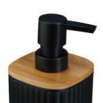 Set de baie cu 6 piese, cos de gunoi 5 l, perie toaleta, dispenser sapun, savoniera, pahar, suport periute, plastic, negru, Relaxdays - imagine 8