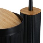 Set de baie cu 6 piese, cos de gunoi 5 l, perie toaleta, dispenser sapun, savoniera, pahar, suport periute, plastic, negru, Relaxdays - imagine 9