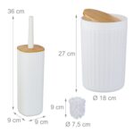 Set de baie cu 6 piese, cos de gunoi 5 l, perie toaleta, dispenser sapun, savoniera, pahar, suport periute, plastic, alb, Relaxdays - imagine 4