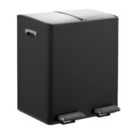 Cos de gunoi cu pedala 2 x 15 litri, reciclare selectiva, din otel inoxidabil, 30 L, negru, 47,5 x 42 x 37 cm, Relaxdays